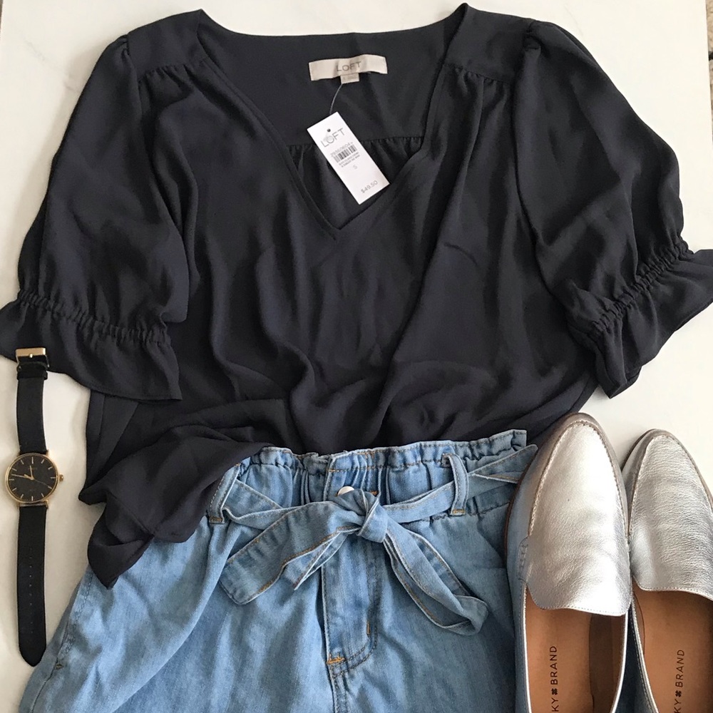 NWT Fluttery Gray LOFT Top